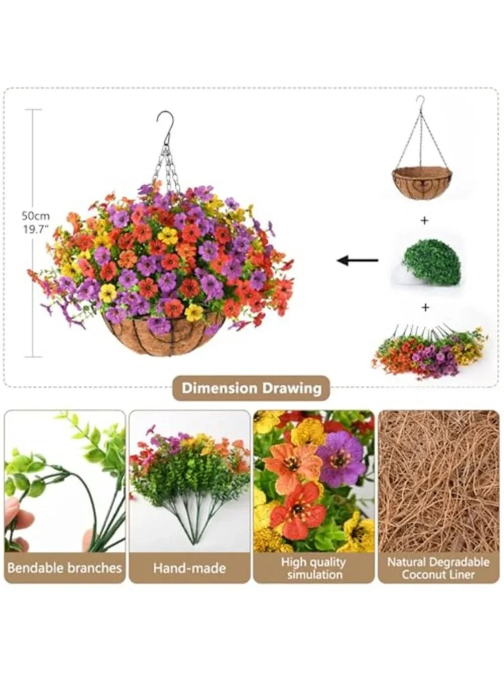 Artificial Hanging Daisy Basket UV Resistant Faux Flowers Patio Porch Decor